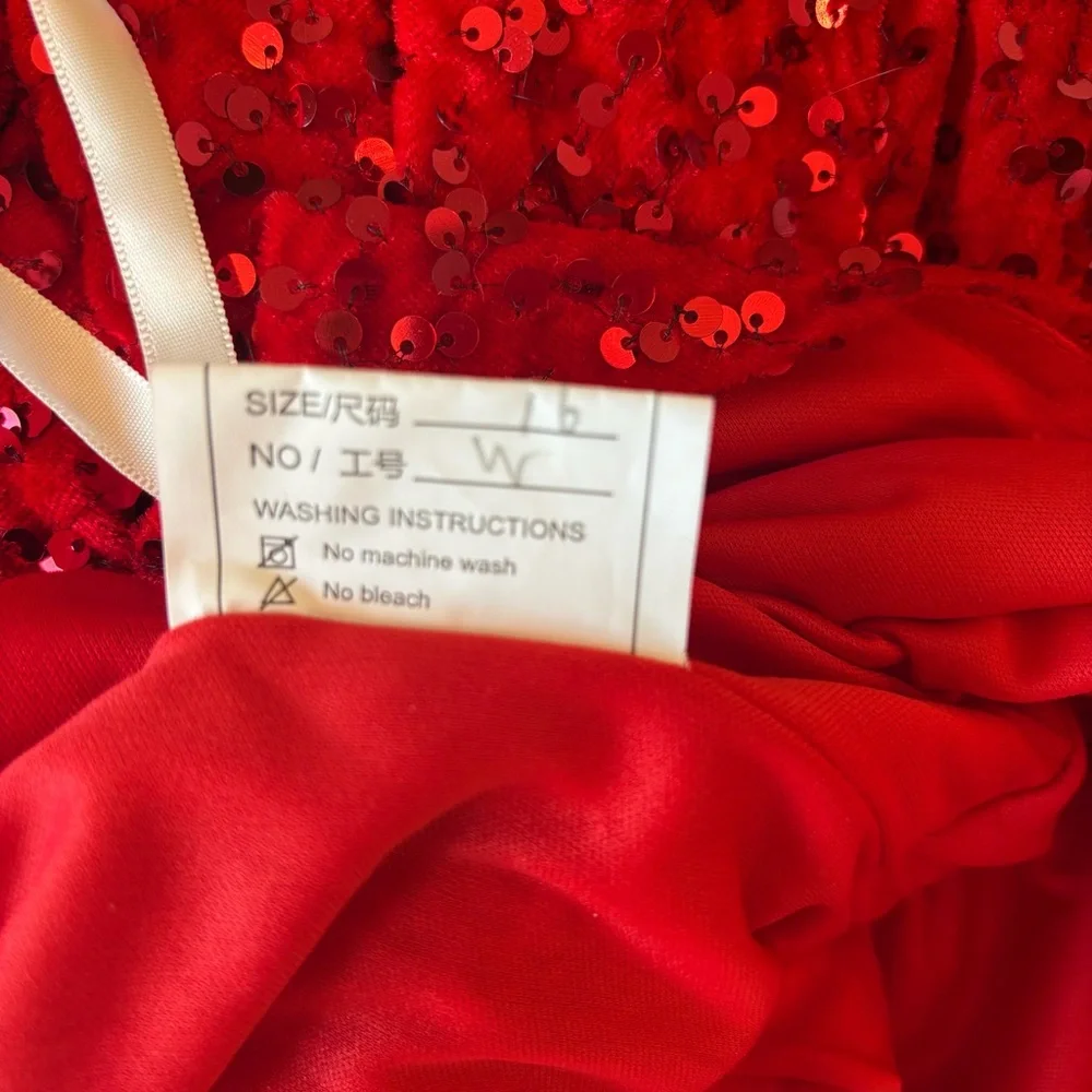 NEW Red Dress, Red Sequins Dress, Red Velvet, Red Prom Dress, NWOT, Size XL/16 - Picture 10 of 12